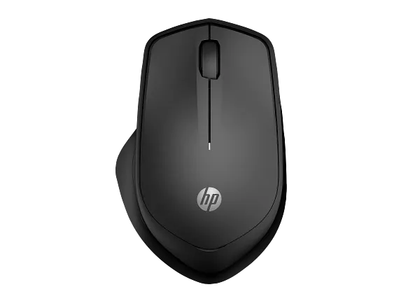 HP 280 Silent Wireless Mouse with quiet clicks, ergonomic right-handed design, thumb rest, 2.4 GHz wireless connection, and multi-surface tracking for office work, home office, and everyday computer use.